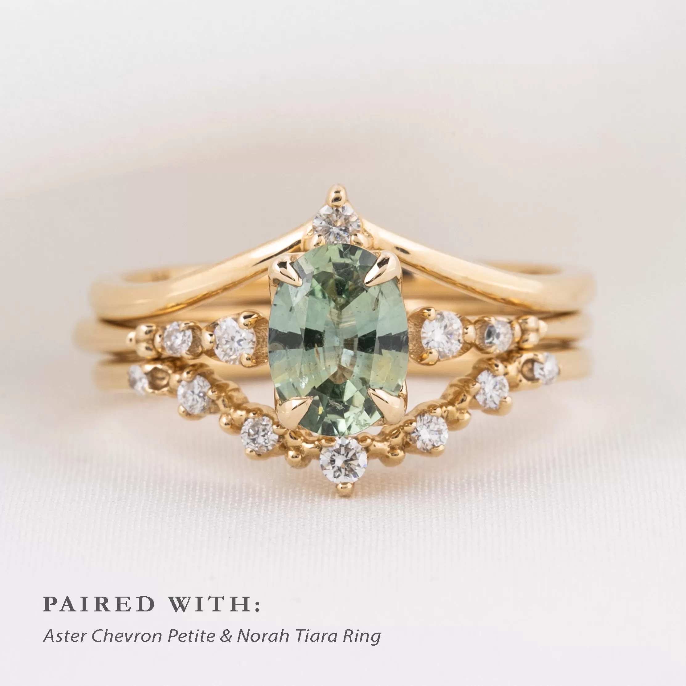 Estel Luxe Ring 0.99ct Mint Green Montana Sapphire, 14k Yellow Gold (One of a kind)