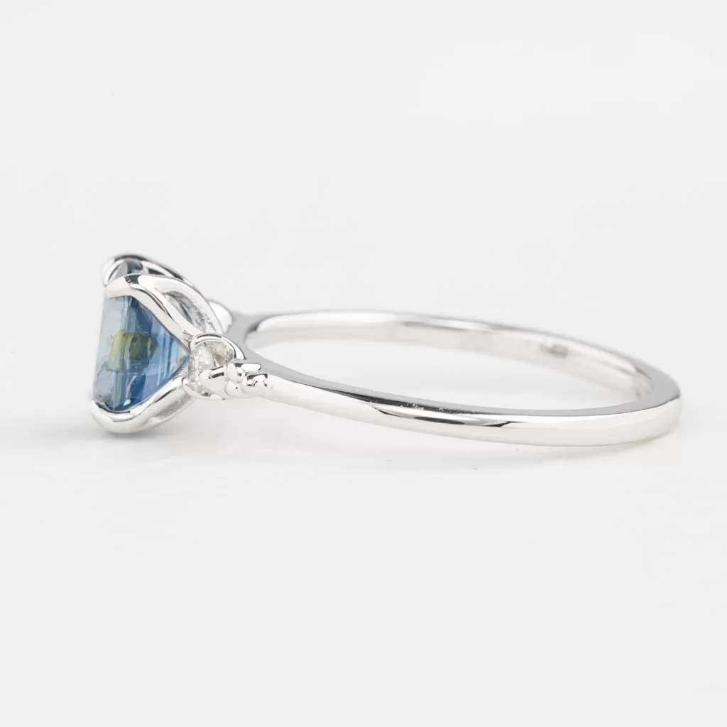 Estel Ring 1.42ct Oval Blue Sapphire, 14K White Gold (One of a kind)