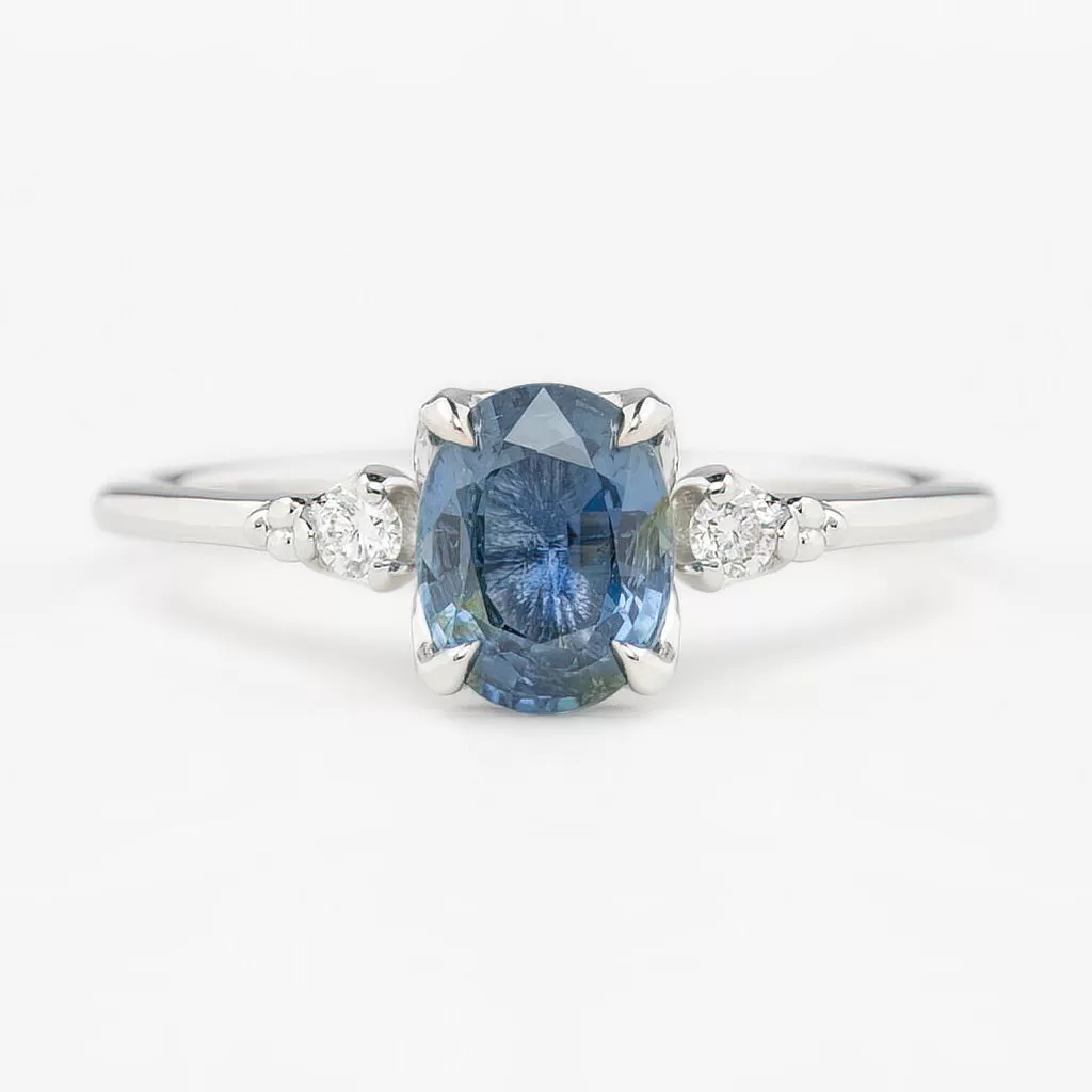 Estel Ring 1.42ct Oval Blue Sapphire, 14K White Gold (One of a kind)