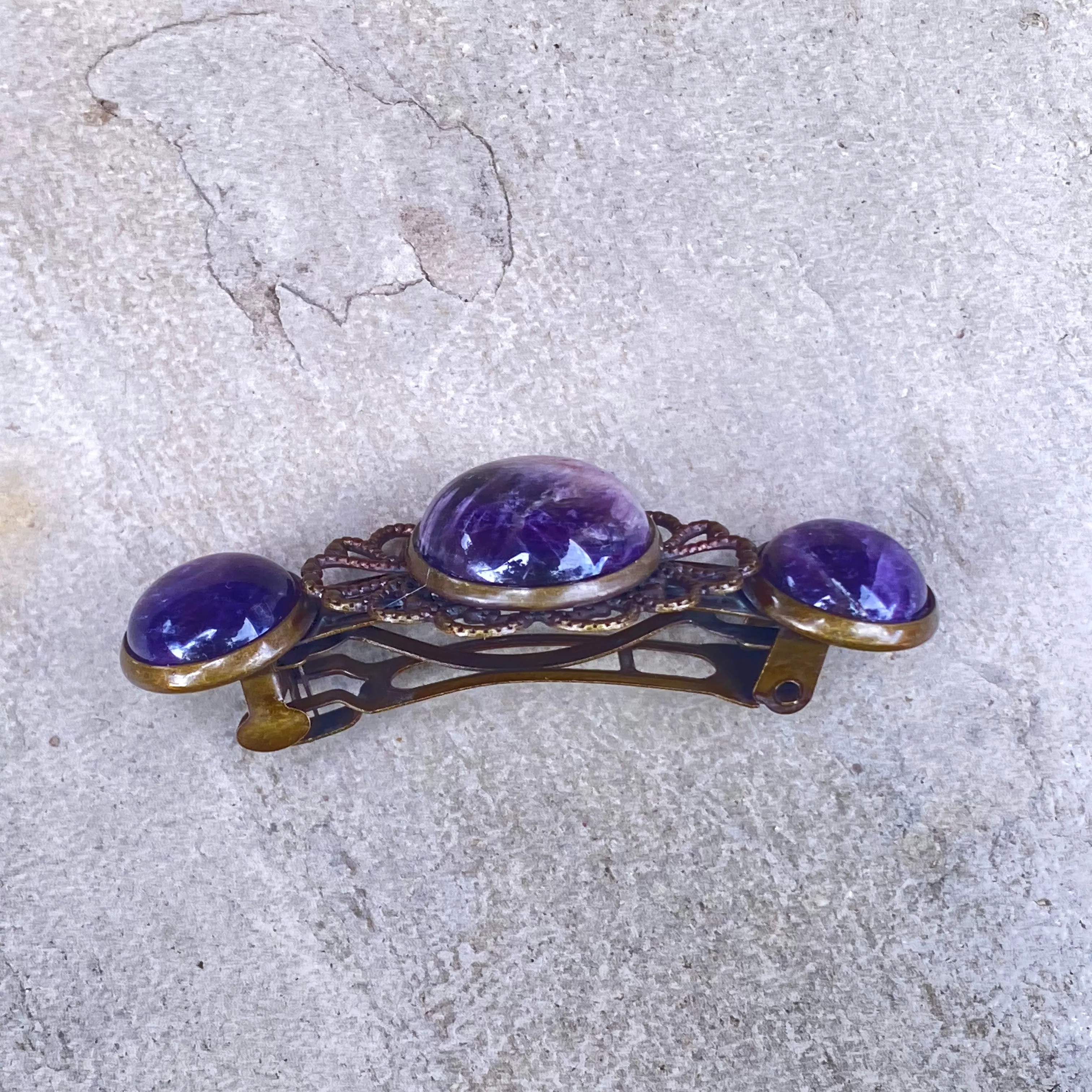 Genuine Gemstone on brass Metal Hairclips