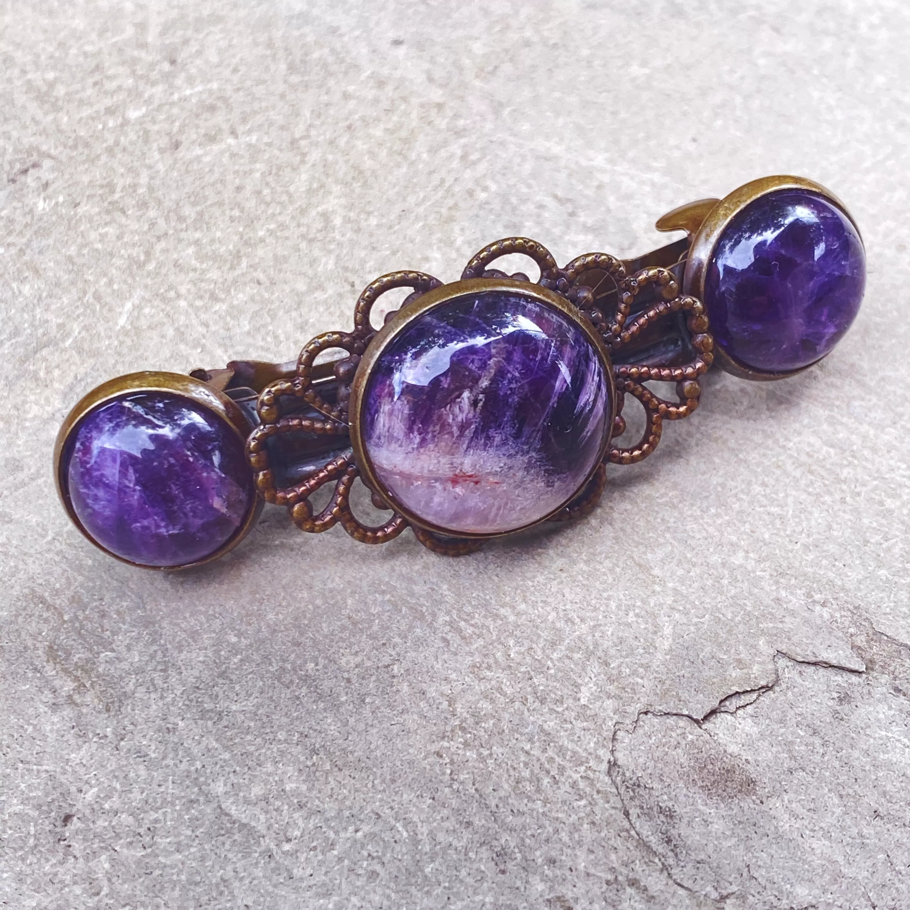 Genuine Gemstone on brass Metal Hairclips