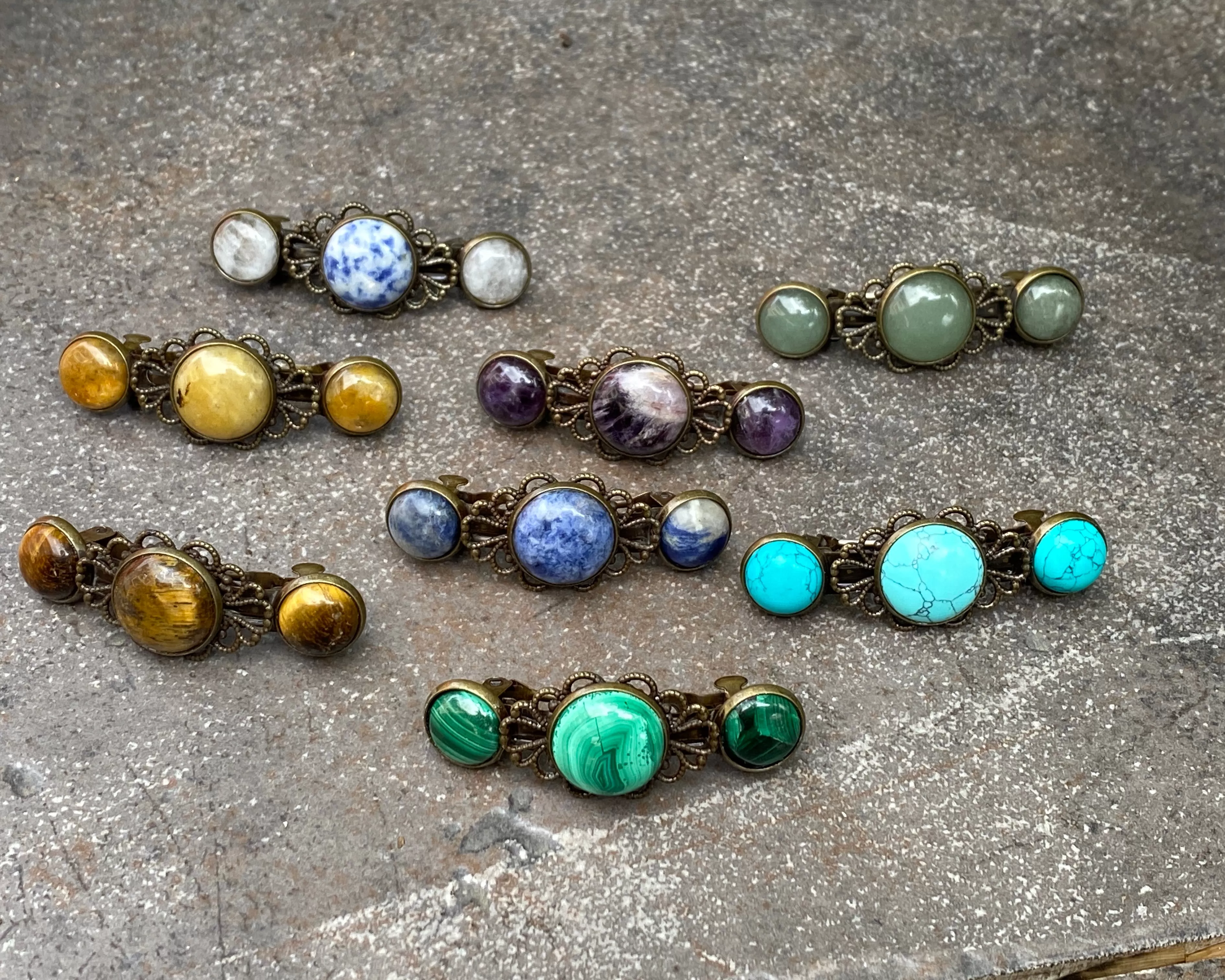 Genuine Gemstone on brass Metal Hairclips