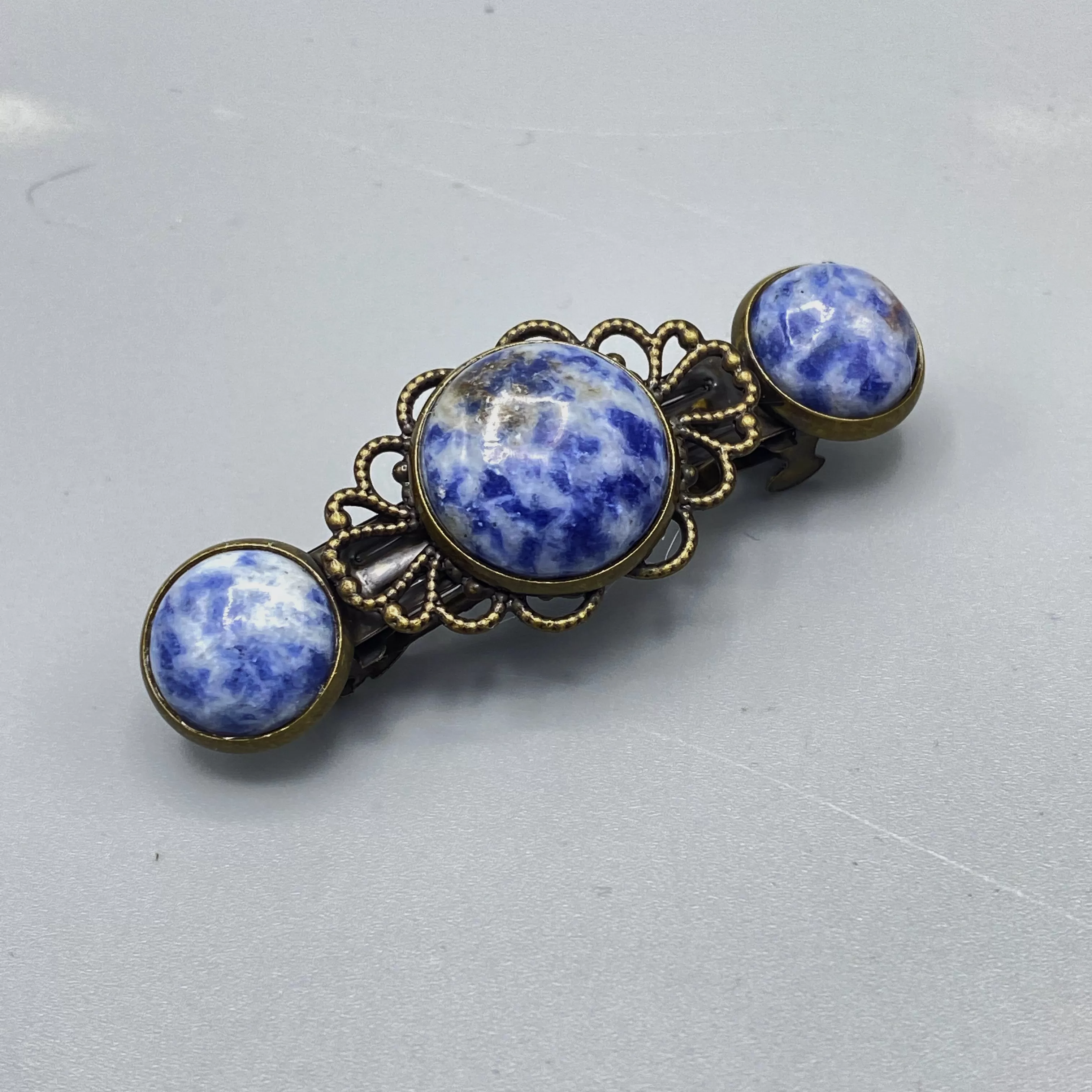 Genuine Gemstone on brass Metal Hairclips