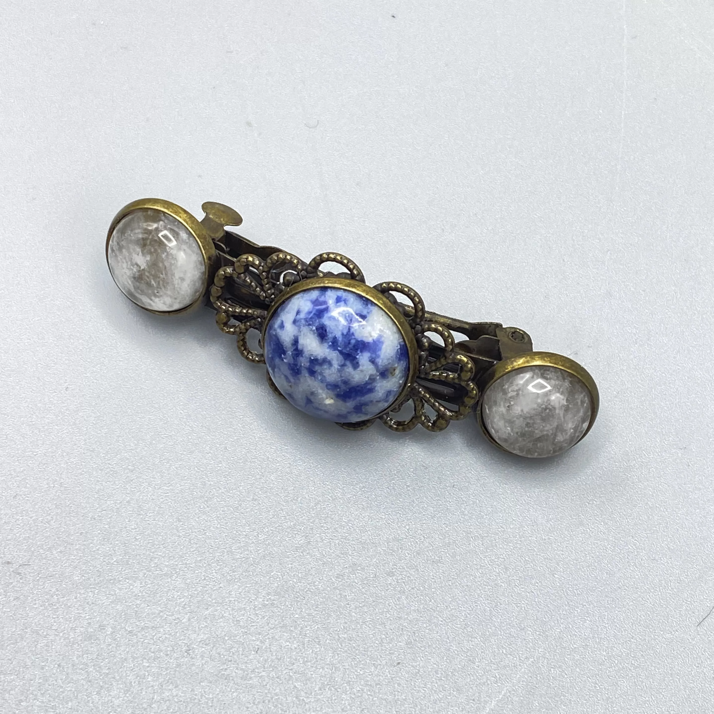 Genuine Gemstone on brass Metal Hairclips