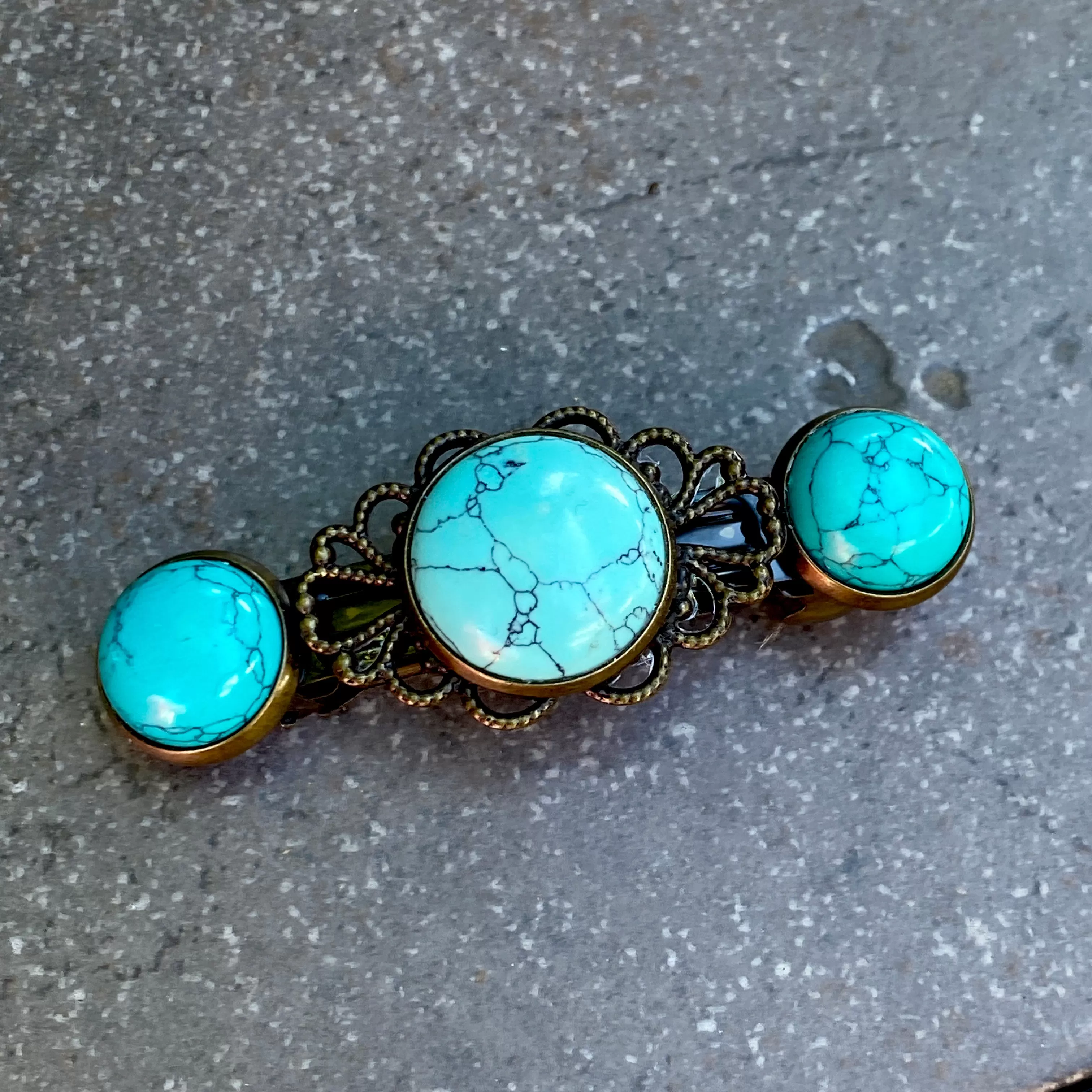 Genuine Gemstone on brass Metal Hairclips