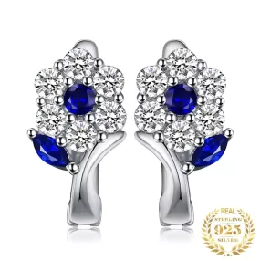 Girl Fashion Flower Created Sapphire Hoop Earrings - 925 Sterling Silver