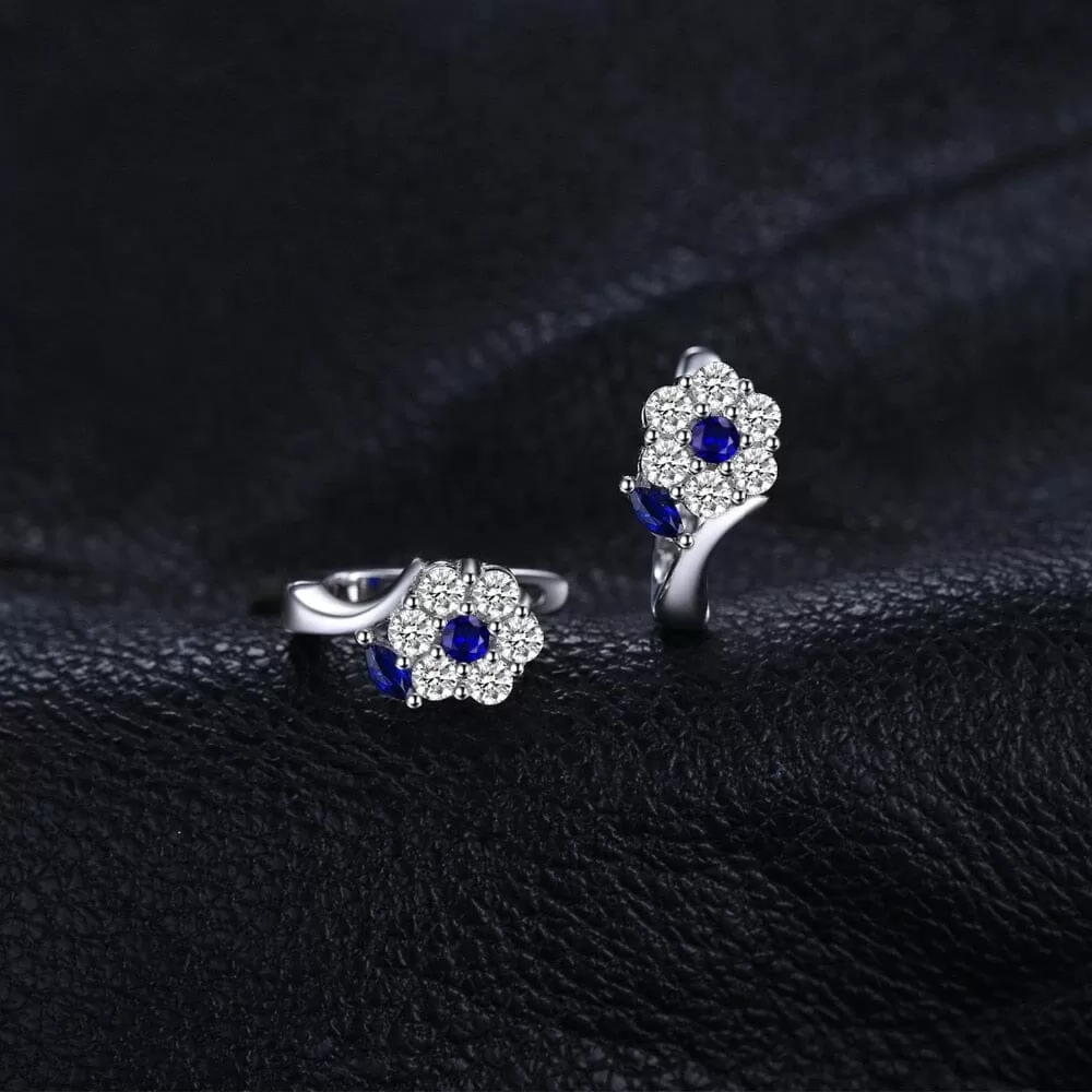 Girl Fashion Flower Created Sapphire Hoop Earrings - 925 Sterling Silver