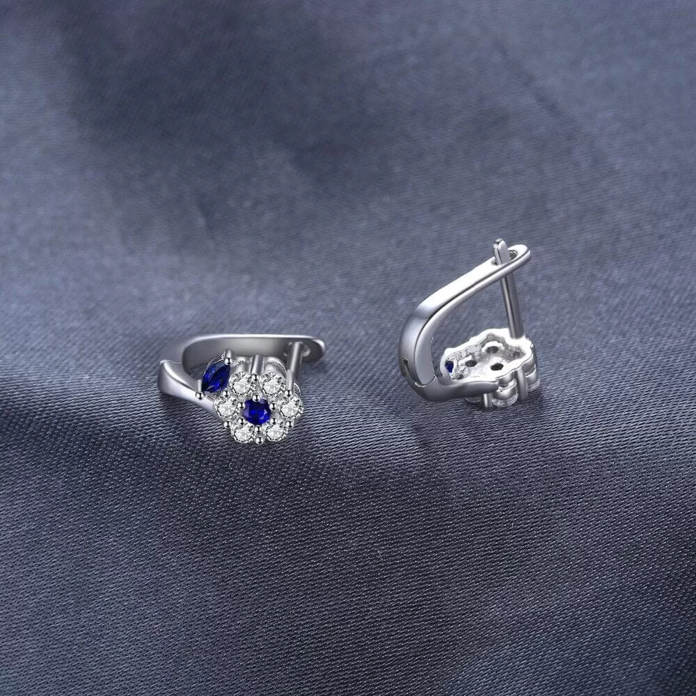 Girl Fashion Flower Created Sapphire Hoop Earrings - 925 Sterling Silver