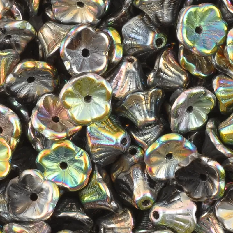 Glass-7x5mm Flower Cup Bead-Jet Vitrail Full-Czech-Quantity 20