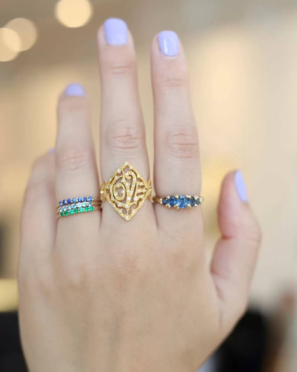 Gold Antique Waif Ring with Emeralds