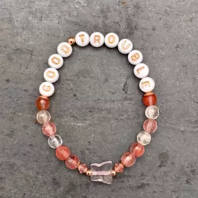 “Good Trouble” Cherry Quartz Jasper, 14 kt GF, Rose Quartz, & Cherry Quartz Stretch Bracelet