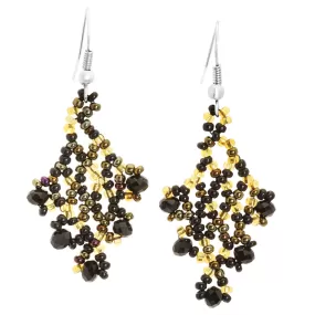 Hand Beaded Earrings - Shimmering Black and Gold