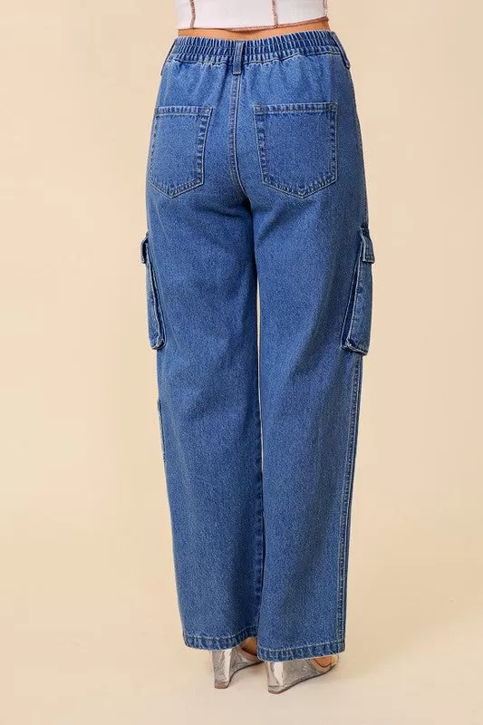 High Waisted Denim Cargo Jean