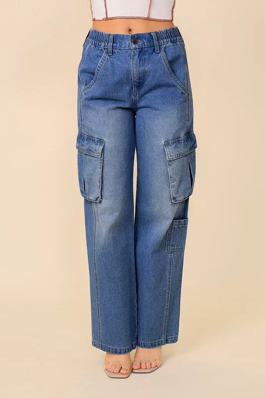 High Waisted Denim Cargo Jean