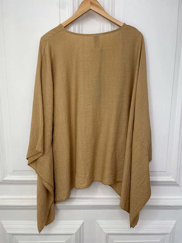 I.D Split Front V-Neck Top - Sand