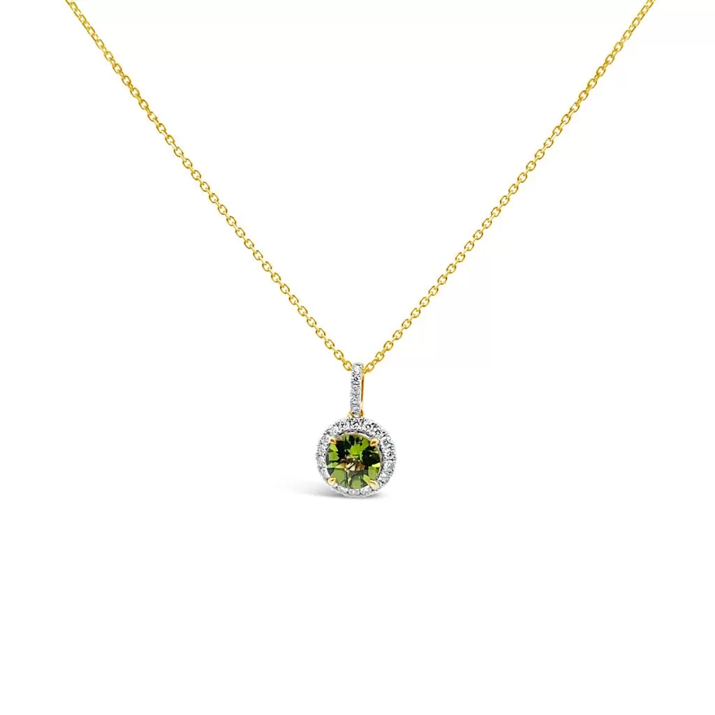 Irisa by Martin Binder Round Peridot & Diamond Halo Necklace