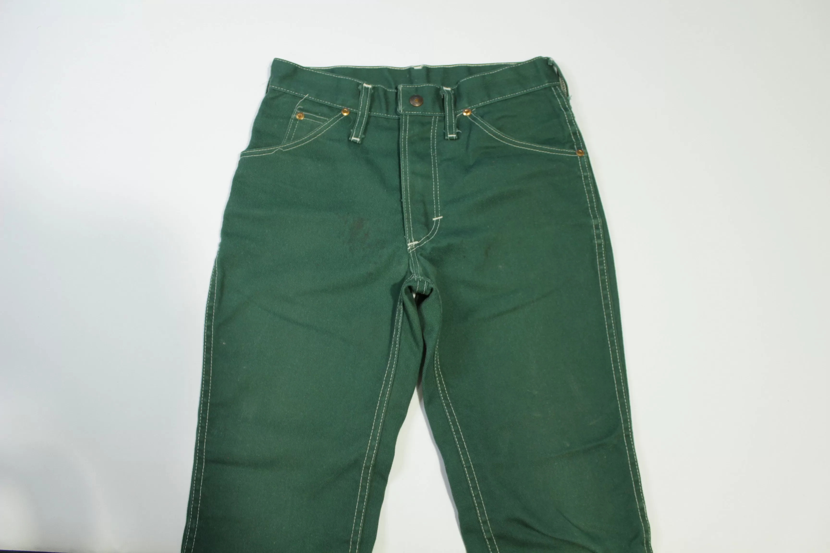 JCPenney Super Denim Vintage Green w/ White Stitching 70's Flare Jeans