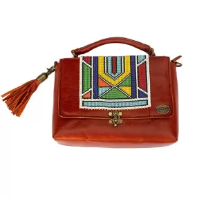 Karungi Beaded Leather Bag | Orange Red