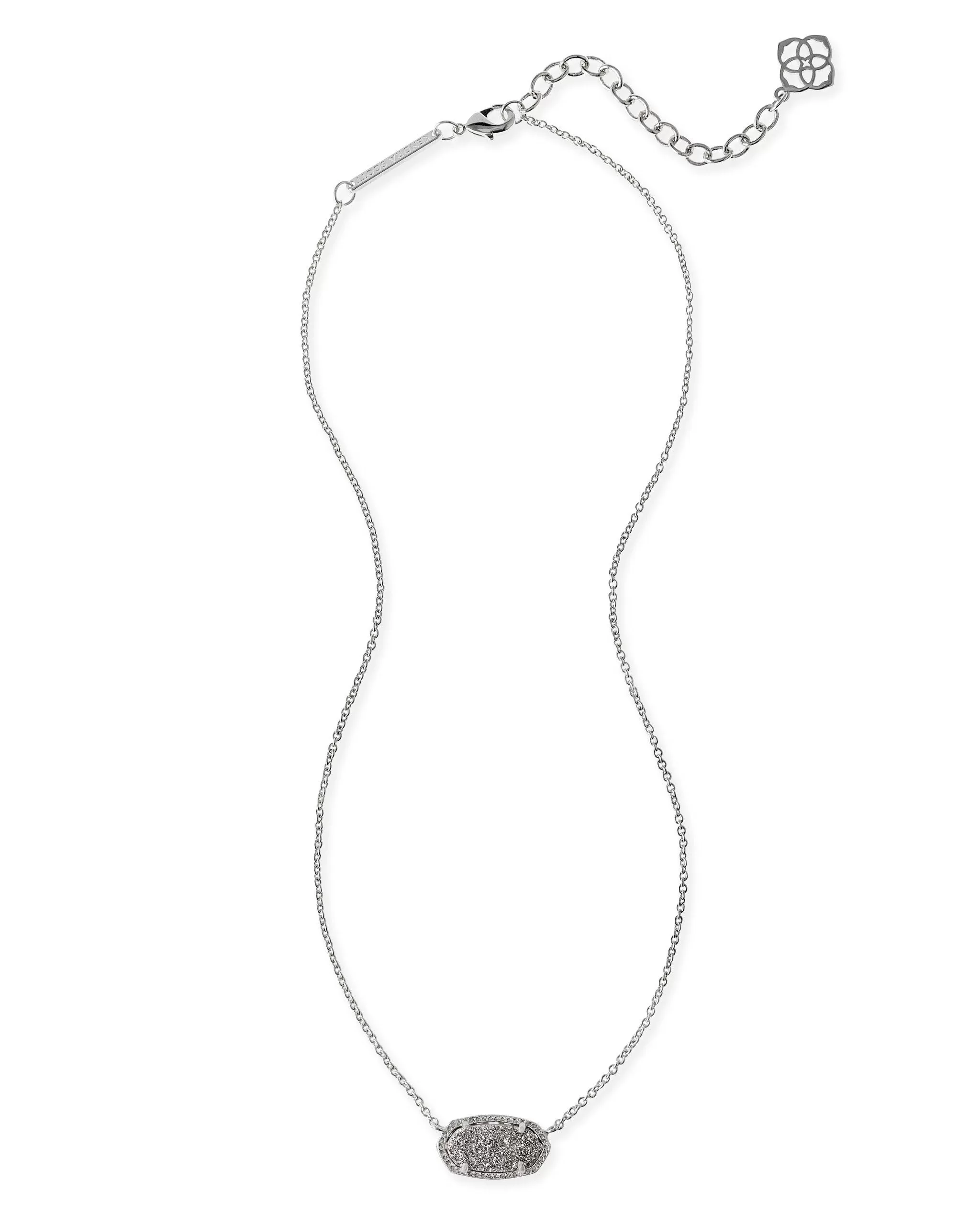 Kendra Scott Elisa Oval Pendant Necklace in Platinum Drusy and Rhodium