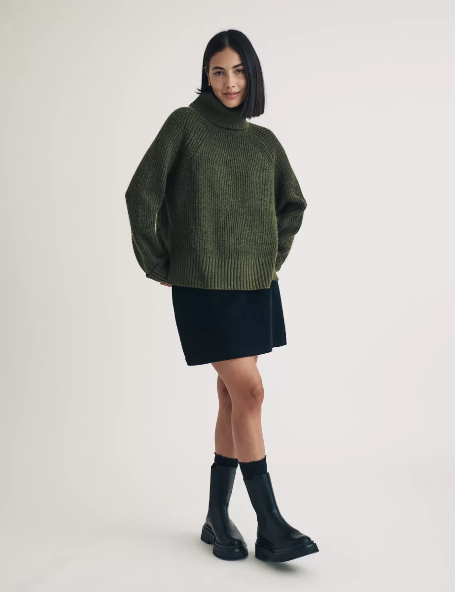 Khaki Ribbed Chunky Knitted Roll Neck Jumper