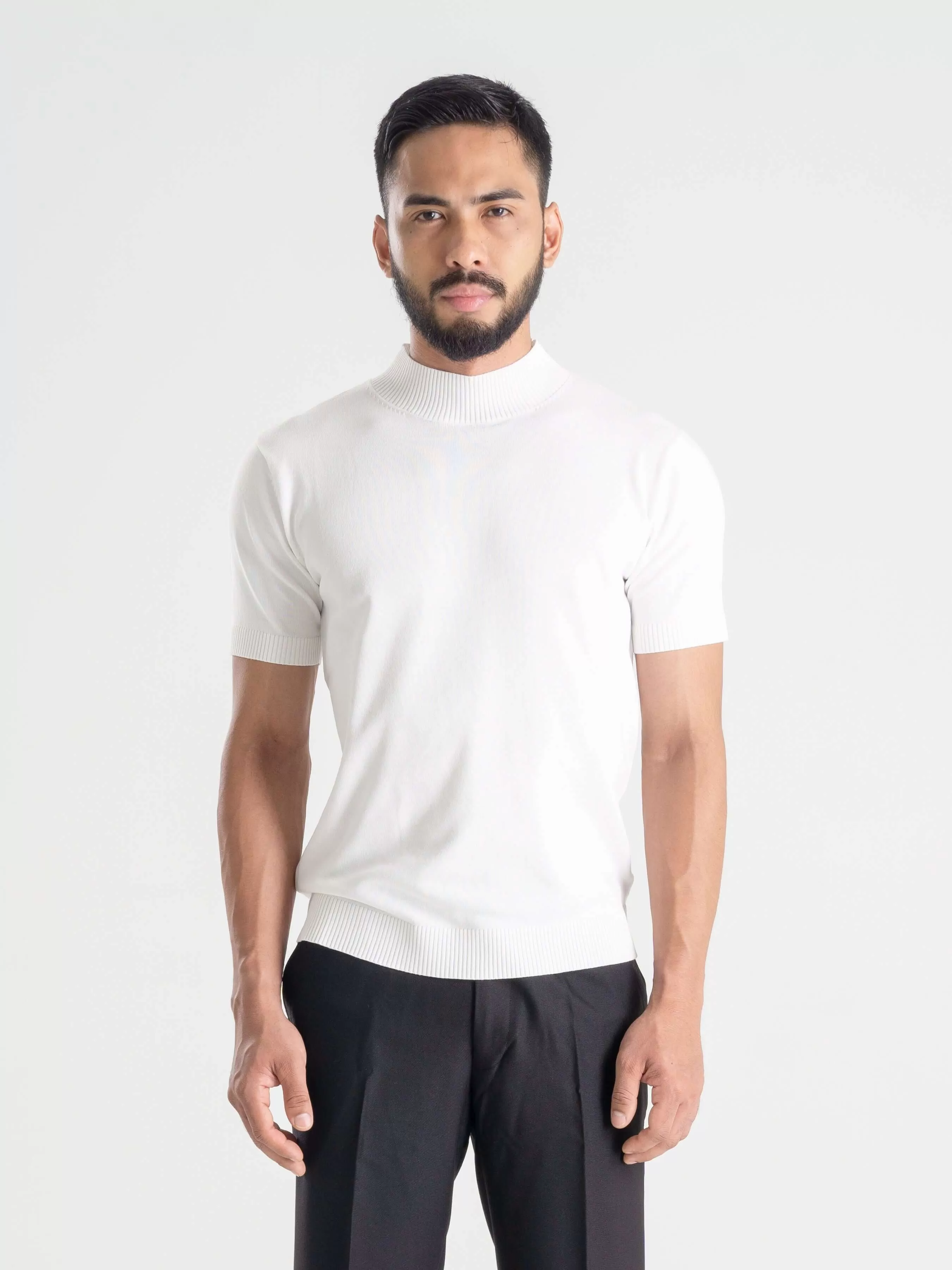 Knit Tee Ribbed Collar - Pure White