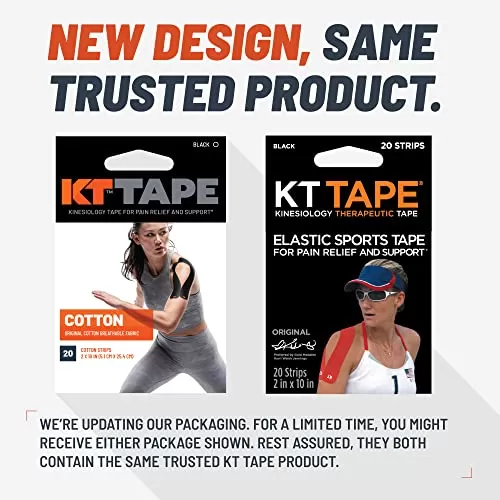 KT Tape, Original Cotton, Elastic Kinesiology Athletic Tape, 20 Count, 10” Precut Strips, Black