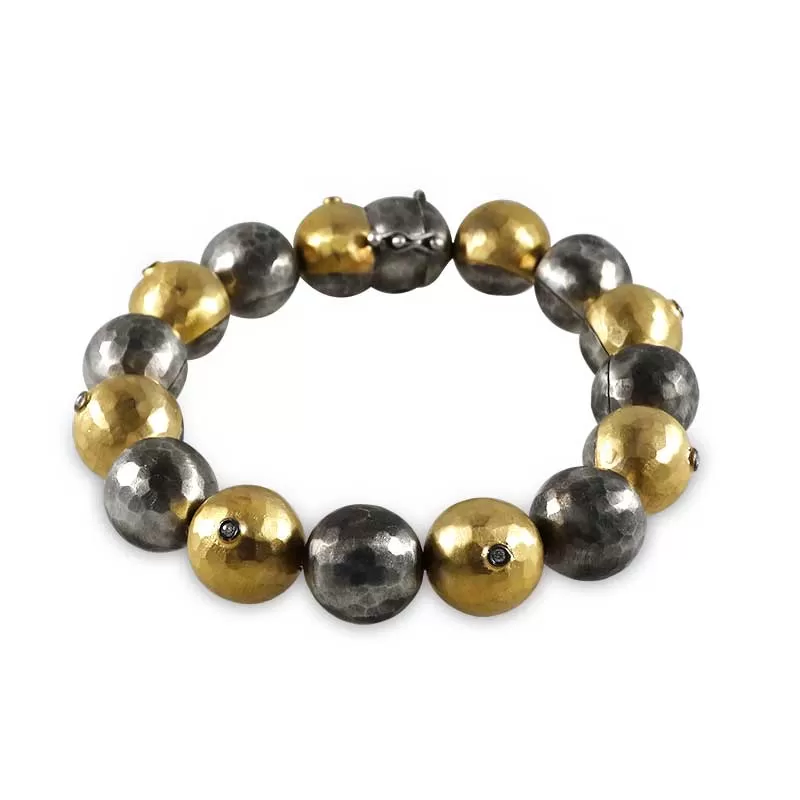 Kurtulan Silver and Gold Hammered Ball Bracelet