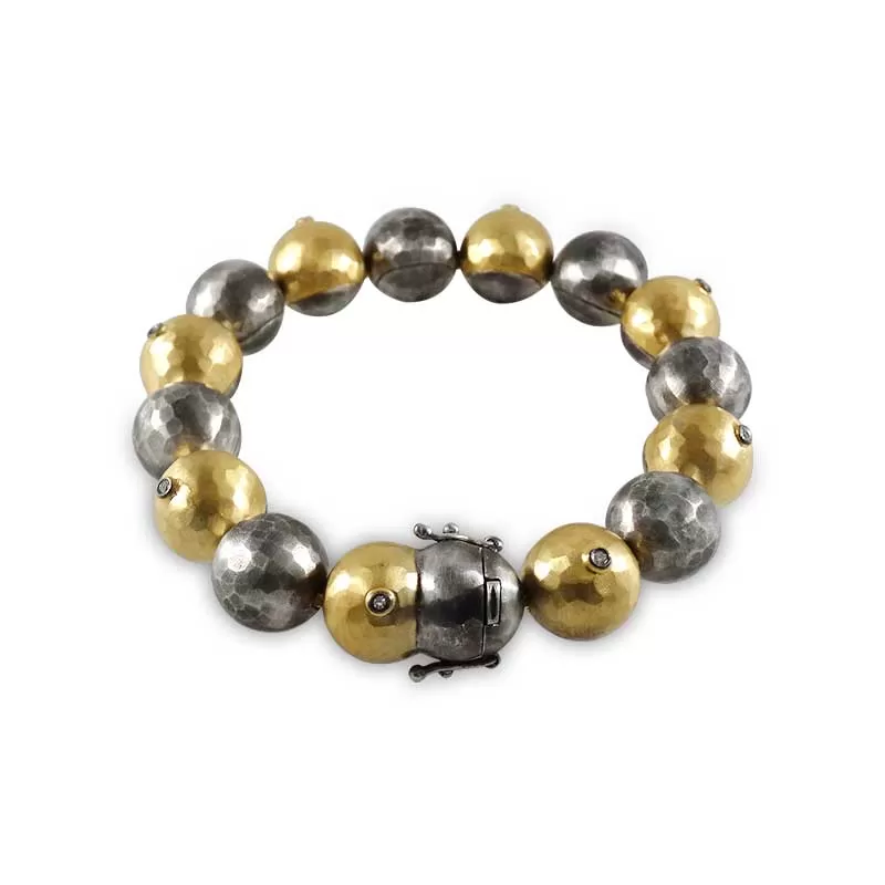 Kurtulan Silver and Gold Hammered Ball Bracelet