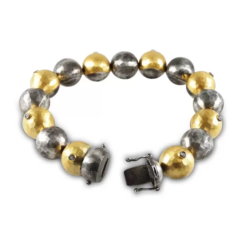 Kurtulan Silver and Gold Hammered Ball Bracelet