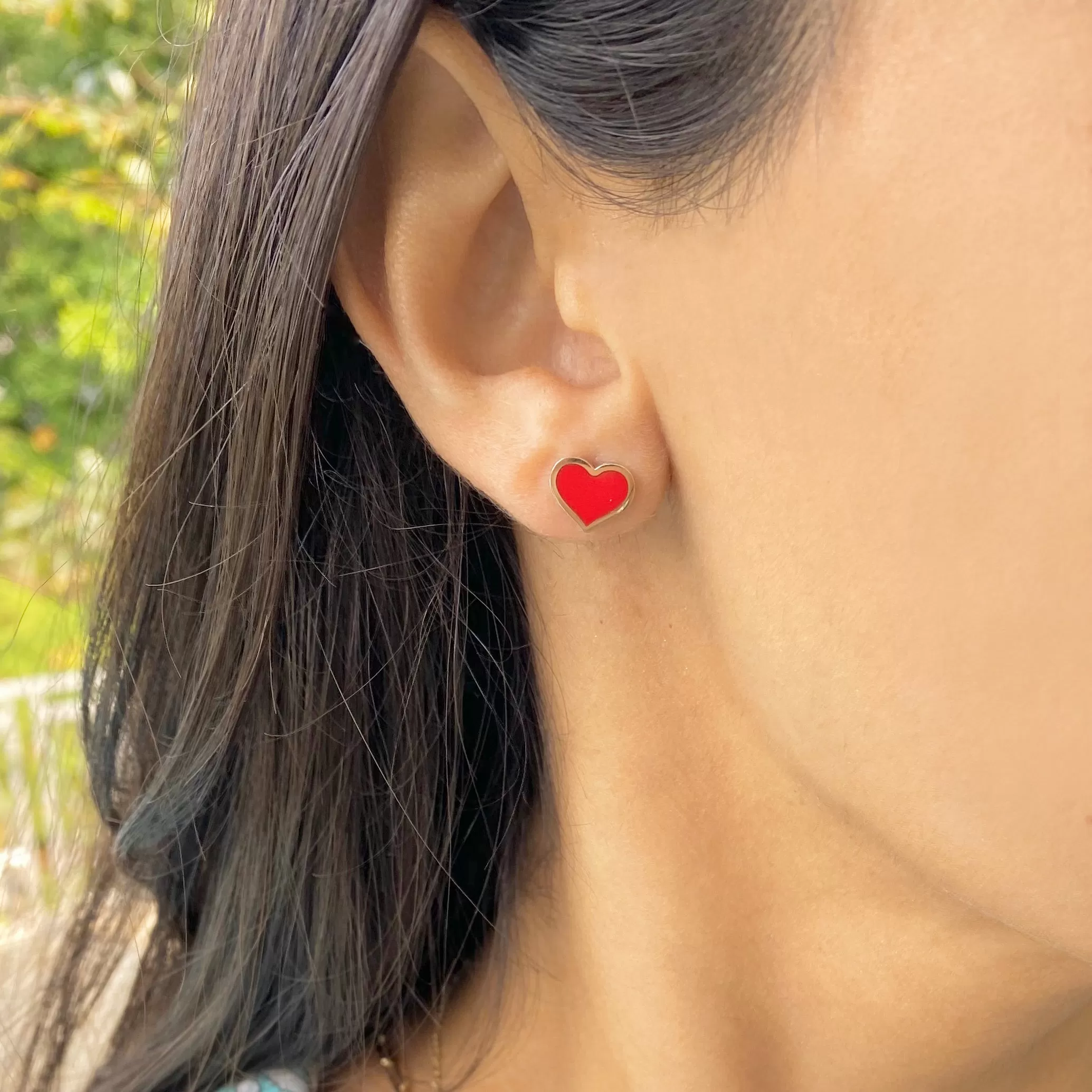 Large Coral Heart Stud Earrings