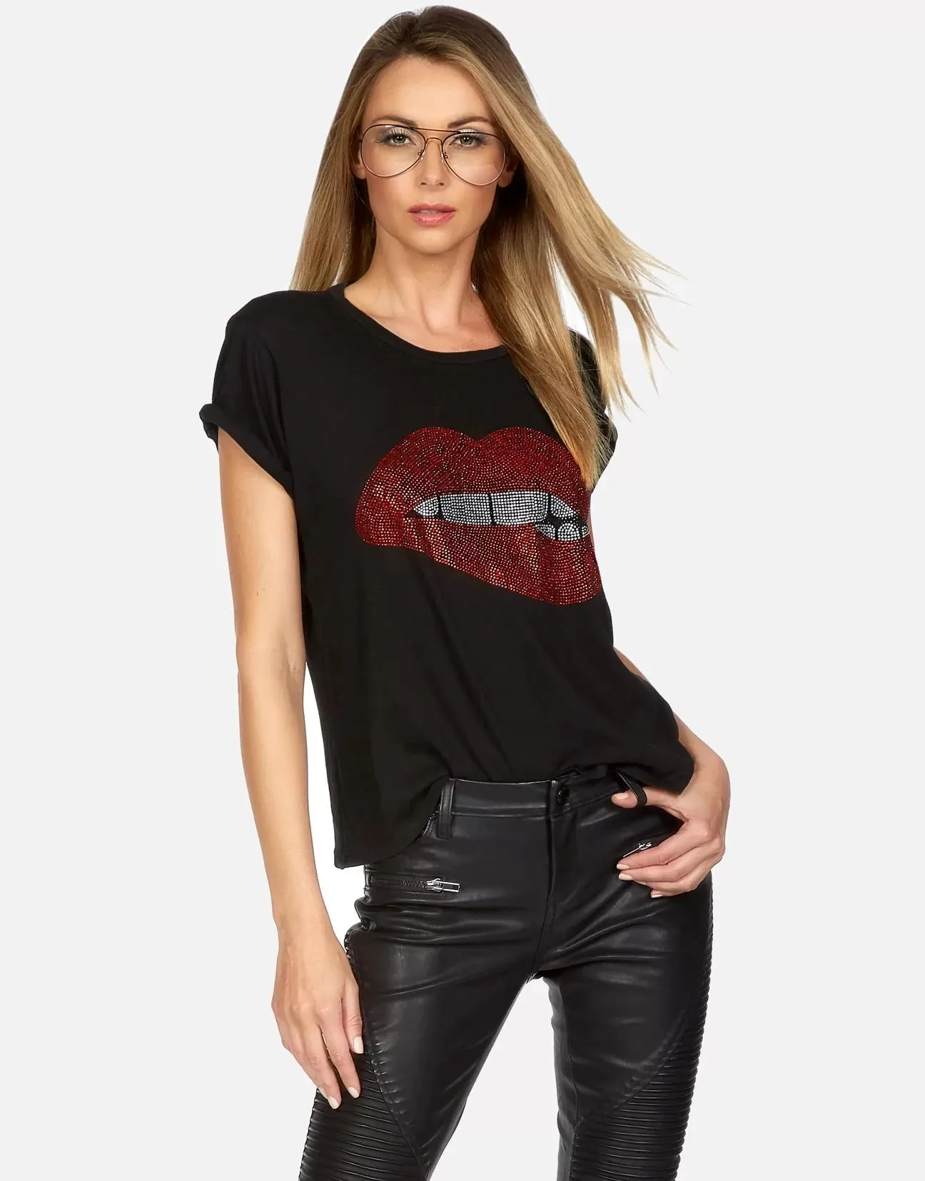 Lauren Moshi Edda Crystal Biting Lip T-Shirt