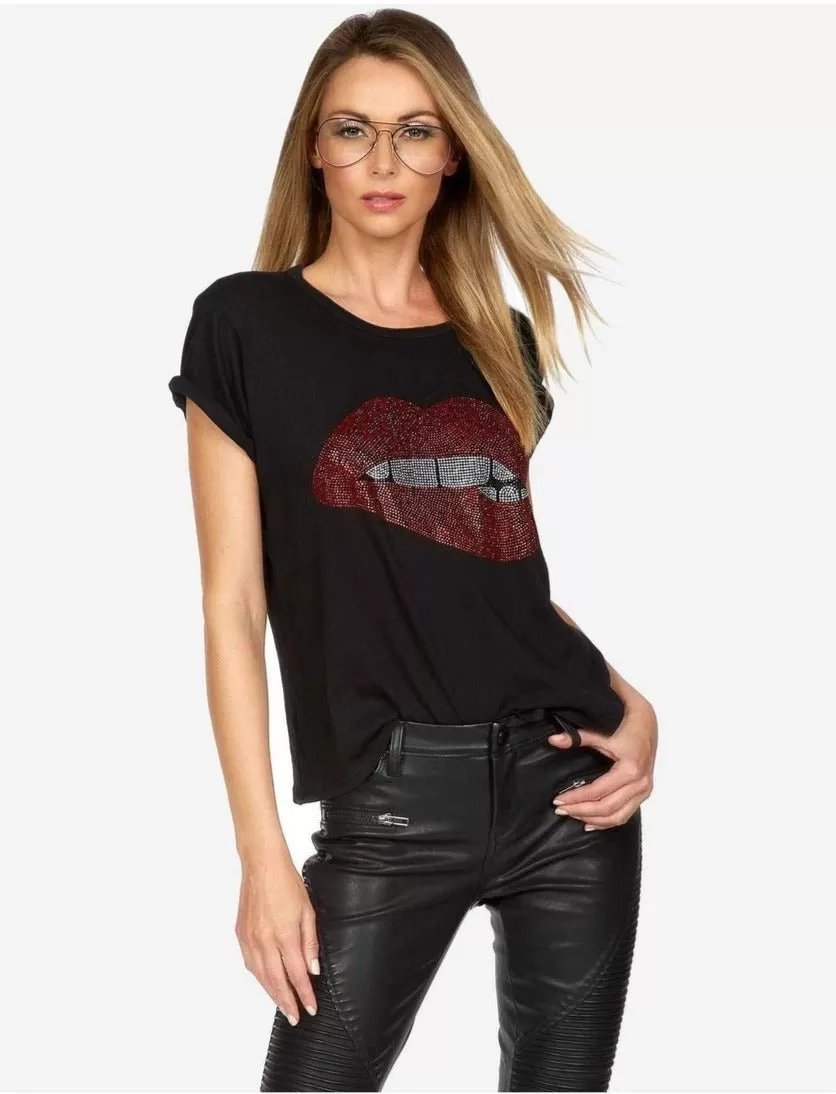 Lauren Moshi Edda Crystal Biting Lip T-Shirt