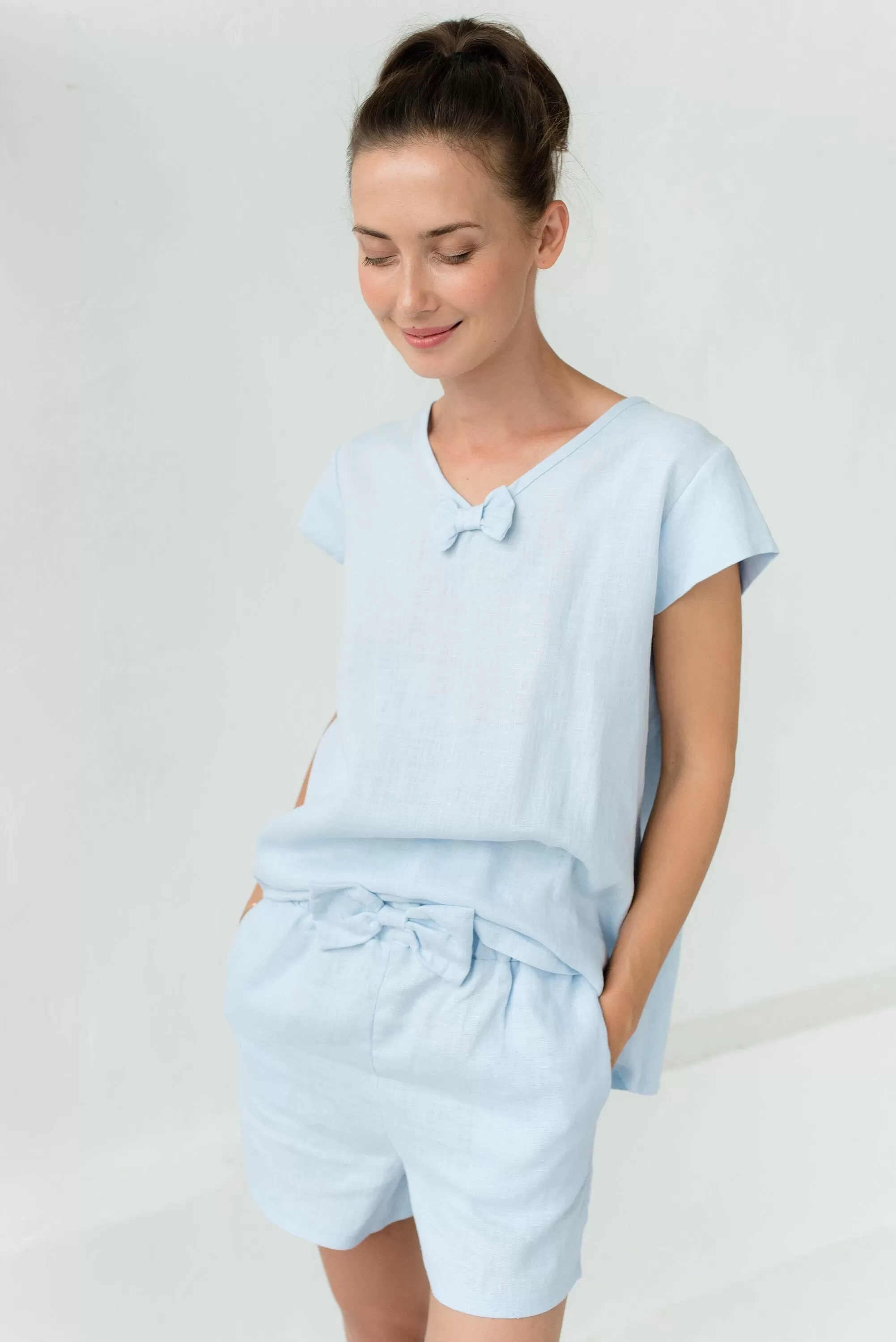 LeMuse Linen sleep shorts GOODNIGHT, Light blue, XS