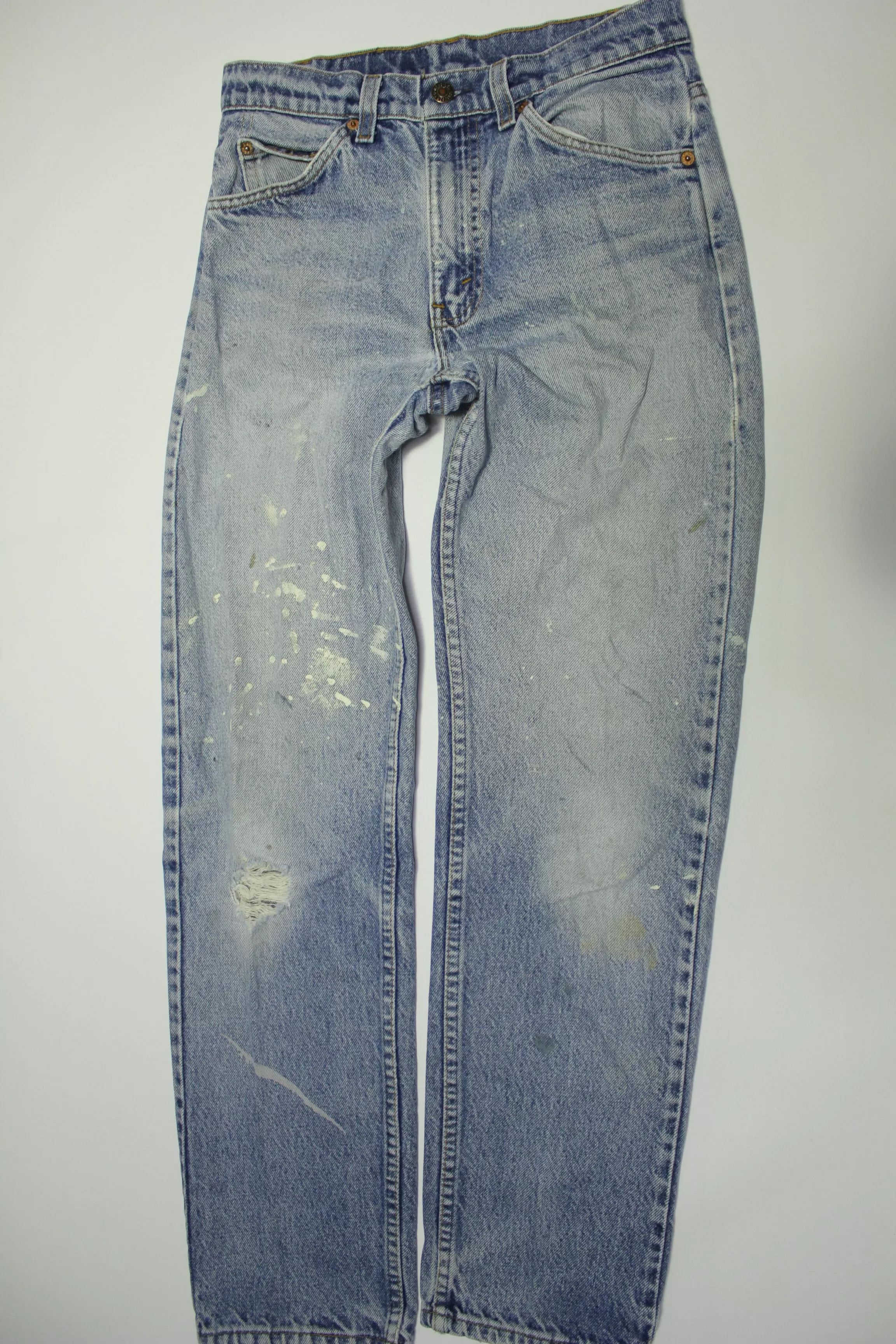 Levis 505 Distressed Vintage 80's Denim Grunge Punk Orange Tab Blue Jeans