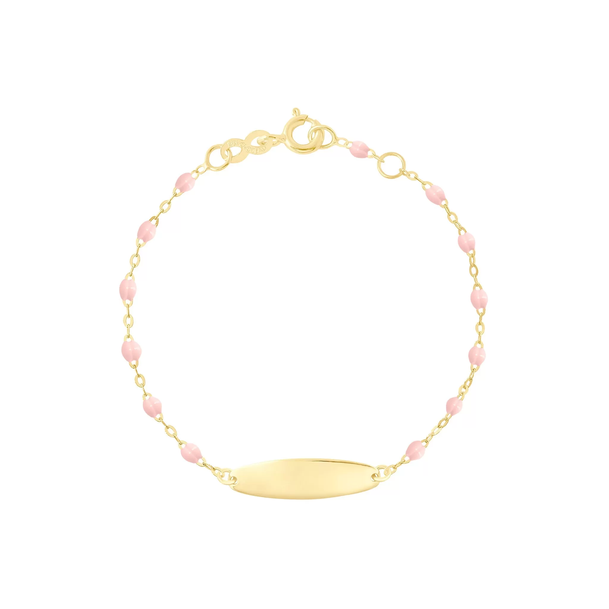 Little Gigi Baby Pink bracelet, Oval plaque, Yellow Gold, 5.1"