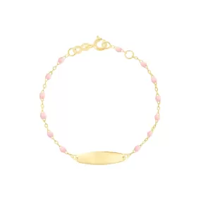 Little Gigi Baby Pink bracelet, Oval plaque, Yellow Gold, 5.1"