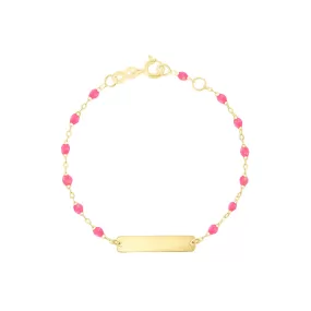 Little Gigi Pink bracelet, Rectangle plaque, Yellow Gold, 5.1"