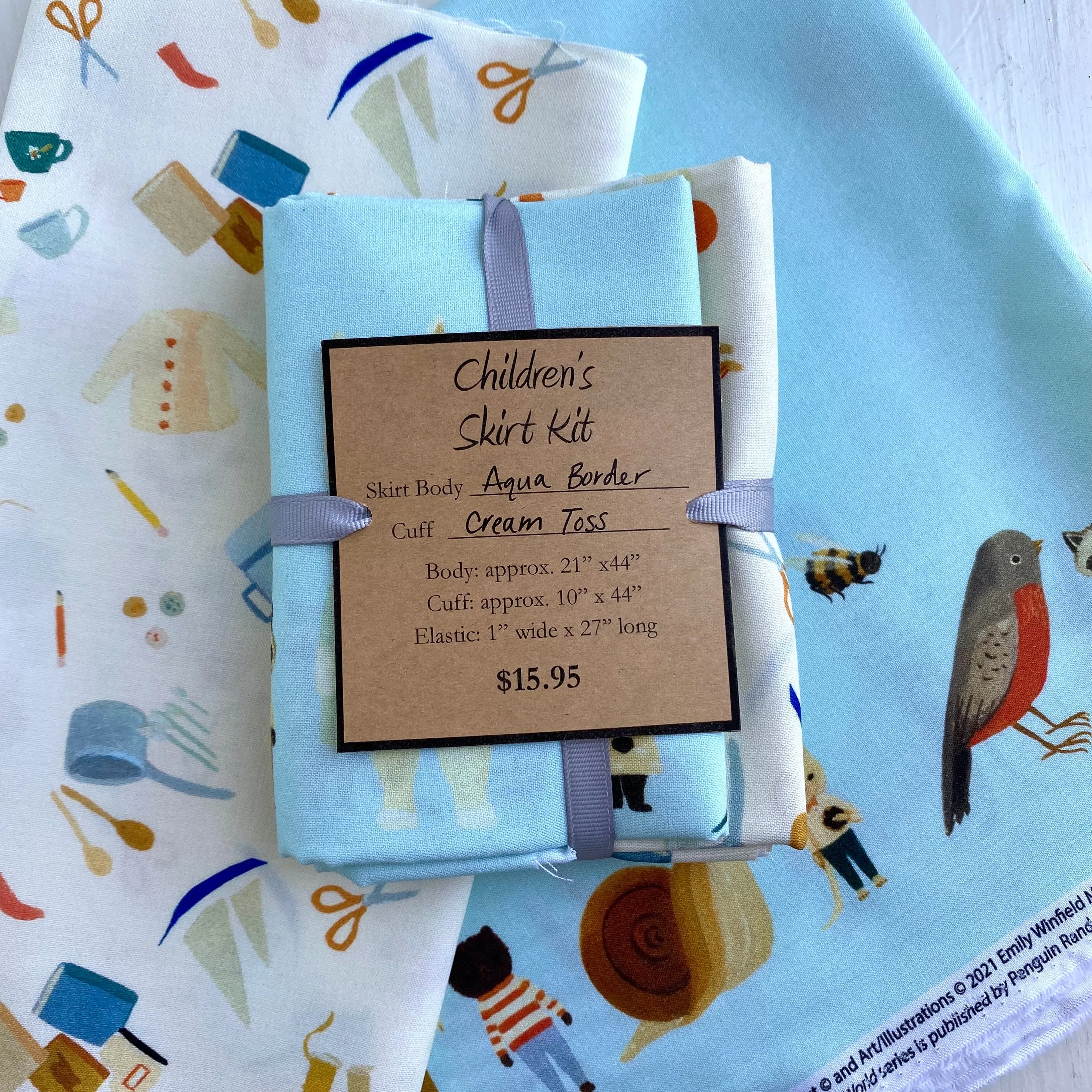 Littlest Family's Big Day - Child's Skirt Kit - Aqua Border with Cream Toss Cuff