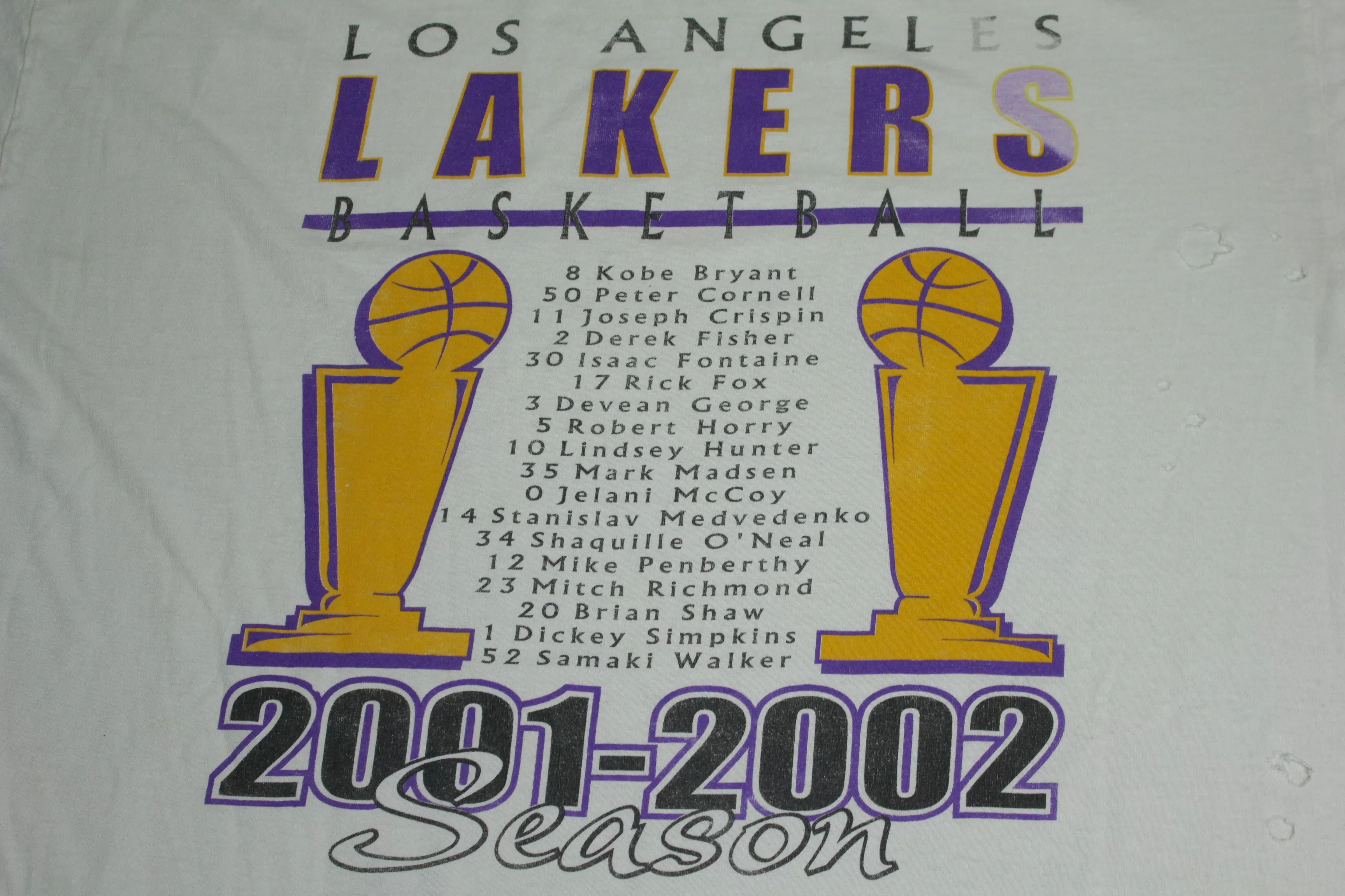 Los Angeles LA Lakers Back To Back Vintage 2000-2001-2002 NBA Champions Kobe Shaq T-Shirt