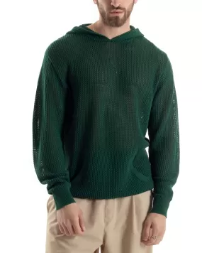 Maglioncino Uomo Traforato Con Cappuccio Maglia Bucata Tinta Unita Verde GIOSAL-M2835A