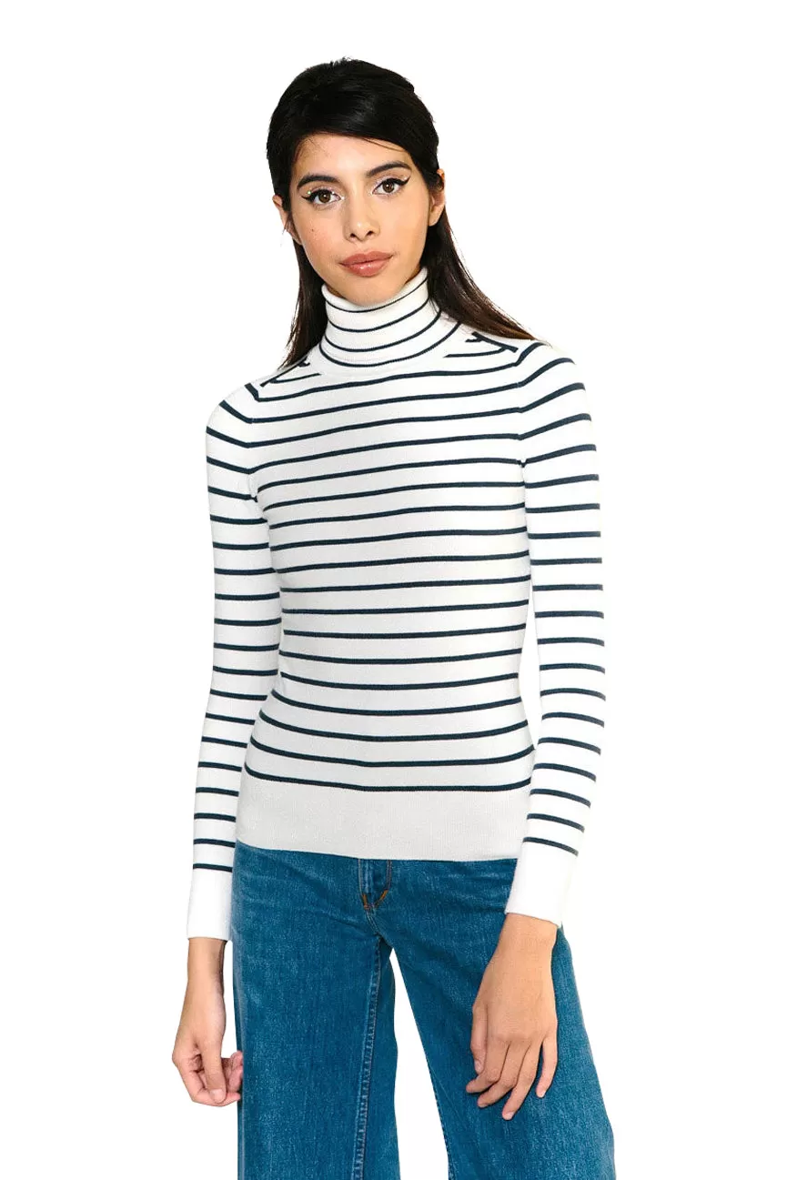 Marine Stripe Peachskin Long Sleeve Turtleneck