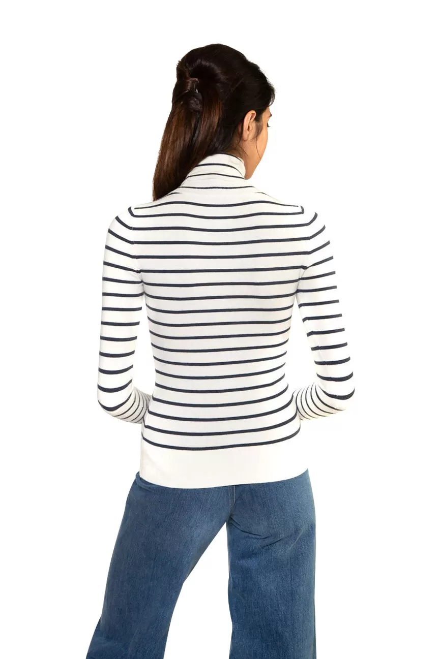 Marine Stripe Peachskin Long Sleeve Turtleneck