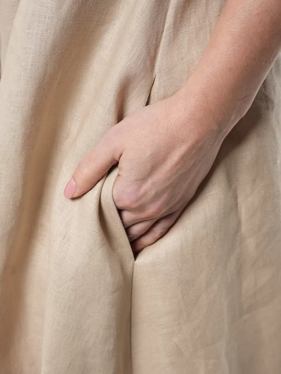 Maxi Linen Shirt Dress In Beige