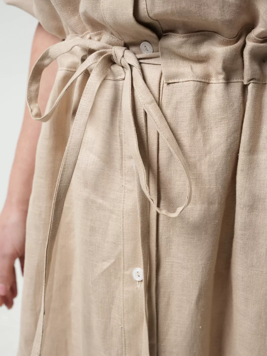 Maxi Linen Shirt Dress In Beige