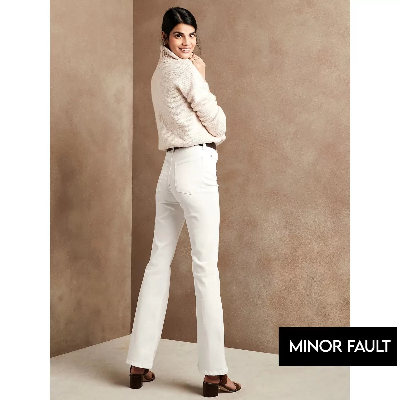 (Minor Fault) White Boot Cut High Rise Jeans