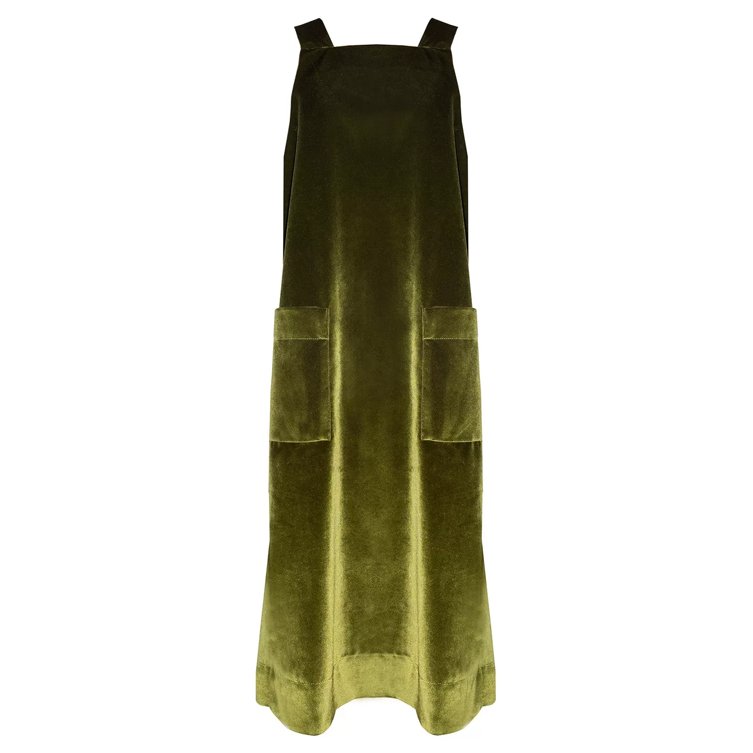 MOSS PINAFORE [ Green Chartreuse Velvet, Sleeveless Dress ]