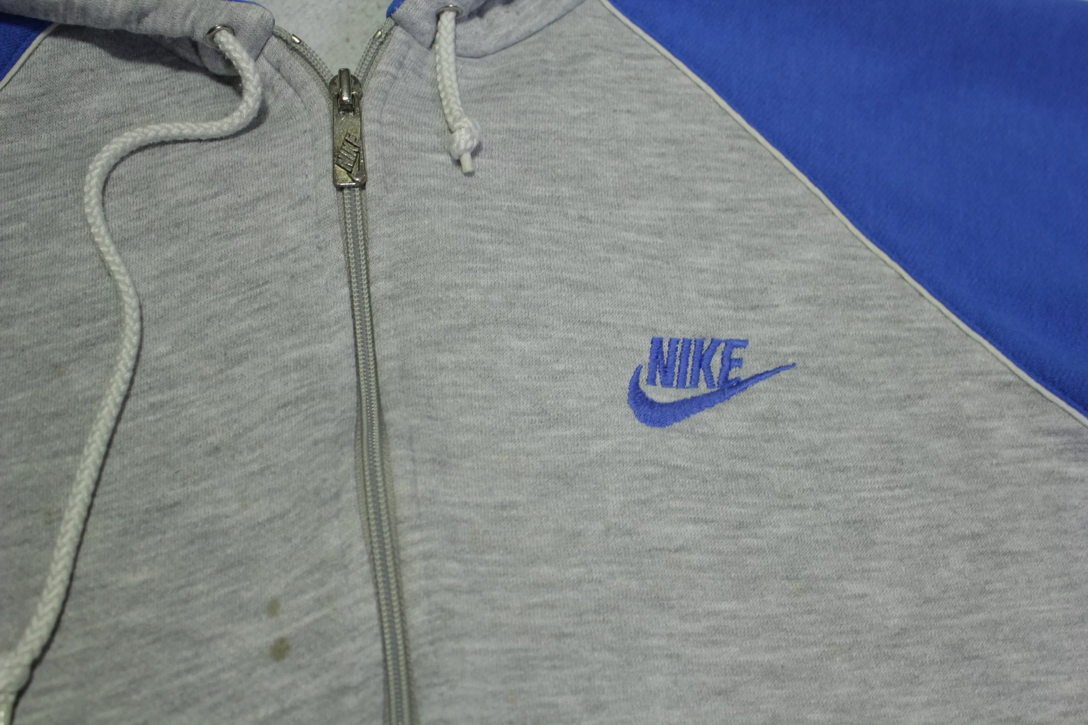 Nike Vintage 90's Heathered Gray Blue Striped Distressed Hoodie Track Sweatshirt