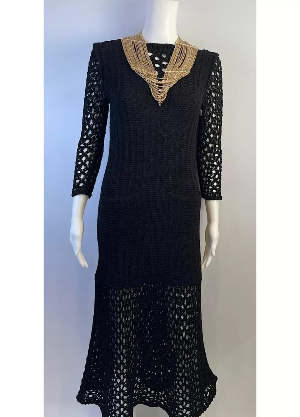 NWT Chanel 14P 2014 Spring Black Maxi Crochet Dress FR 38