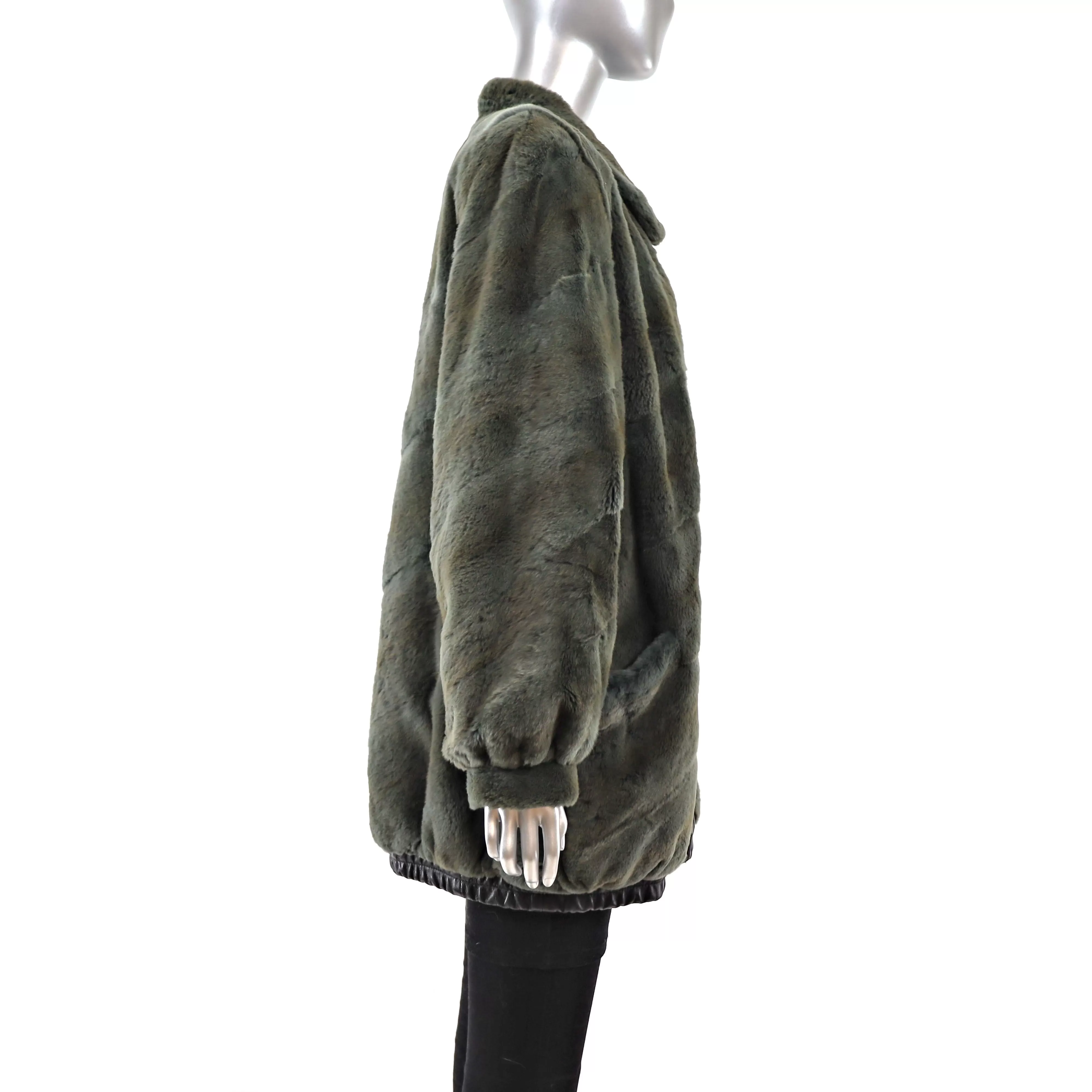 Olive Green Sheared Mink Jacket Reversible to Leather- Size M-L