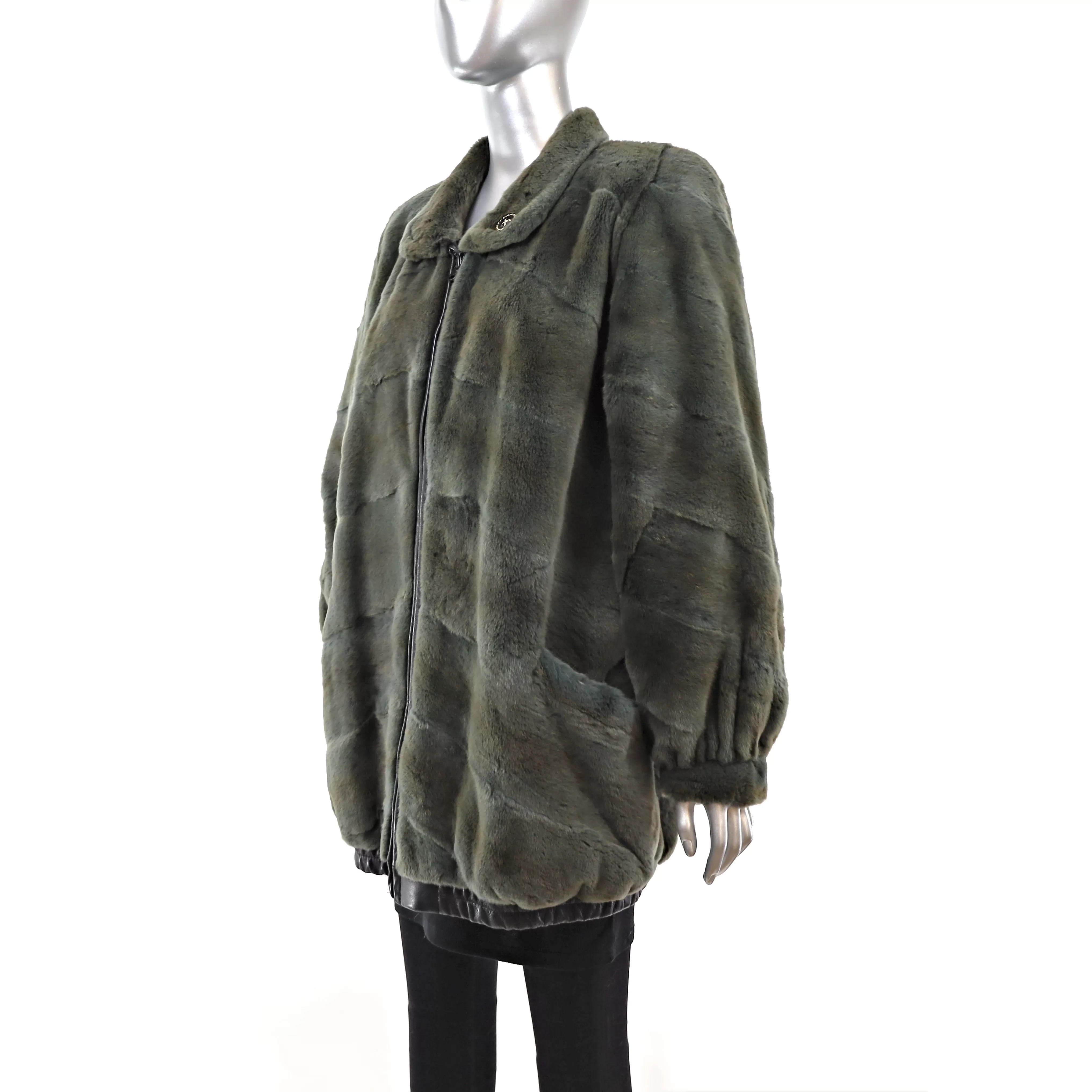 Olive Green Sheared Mink Jacket Reversible to Leather- Size M-L